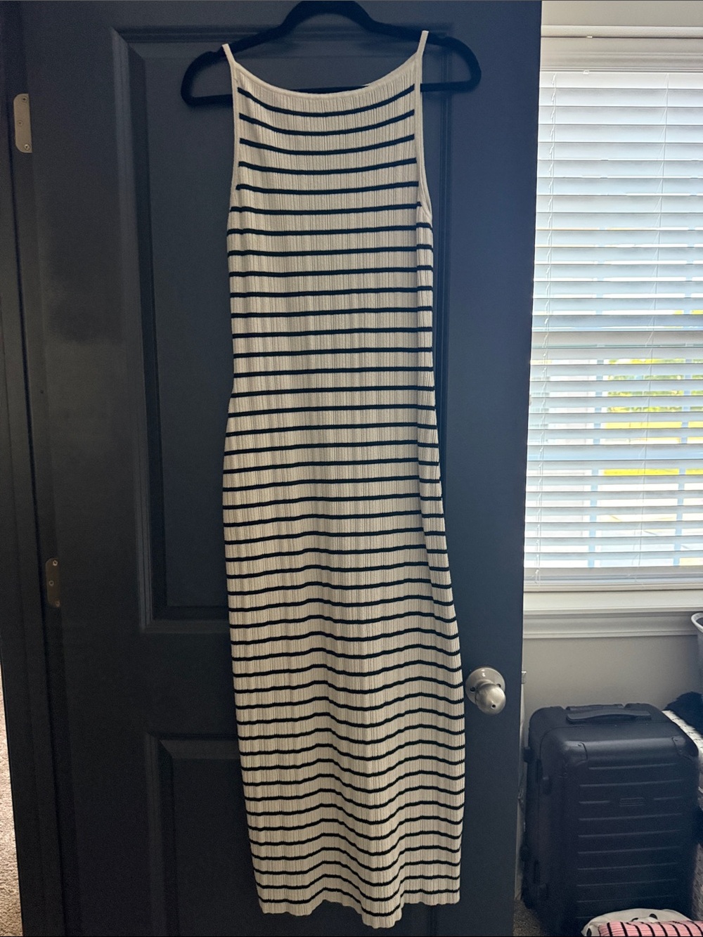 Abercrombie & Fitch White Maxi Skirt with Black Stripes